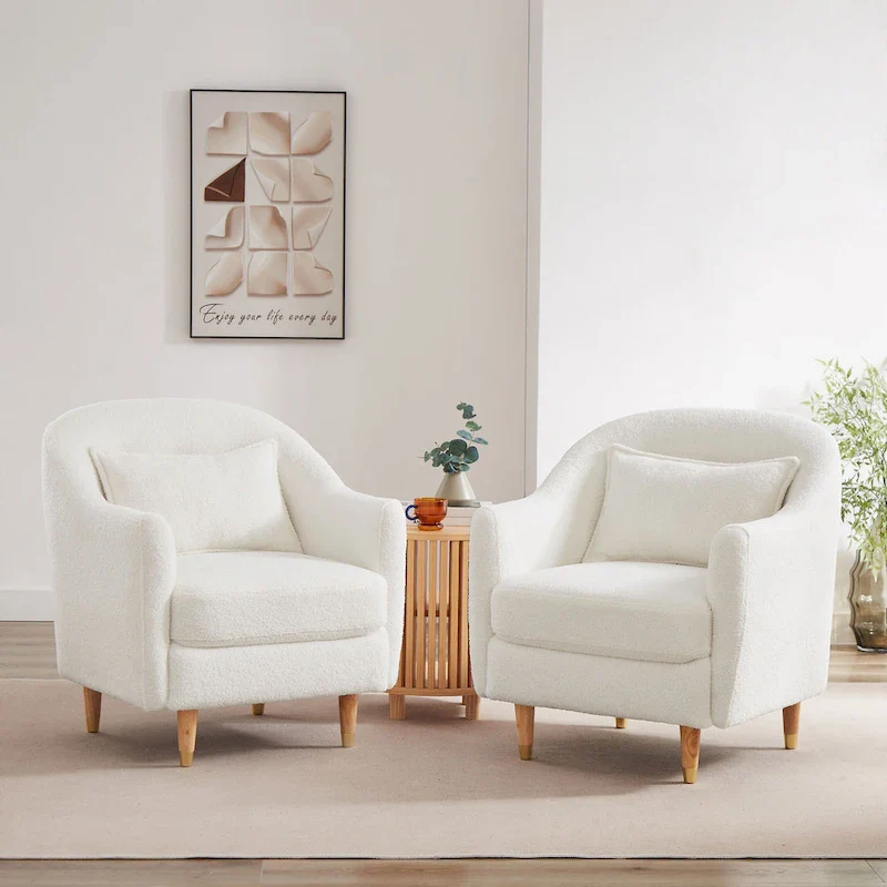 28.34W Set Of 2 Accent Armchair, Velvet Barrel Chair with Solid Wood Legs