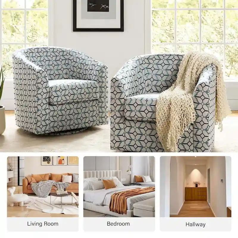 Cuenca Modern Upholstered Barrel Chair with Swivel Base