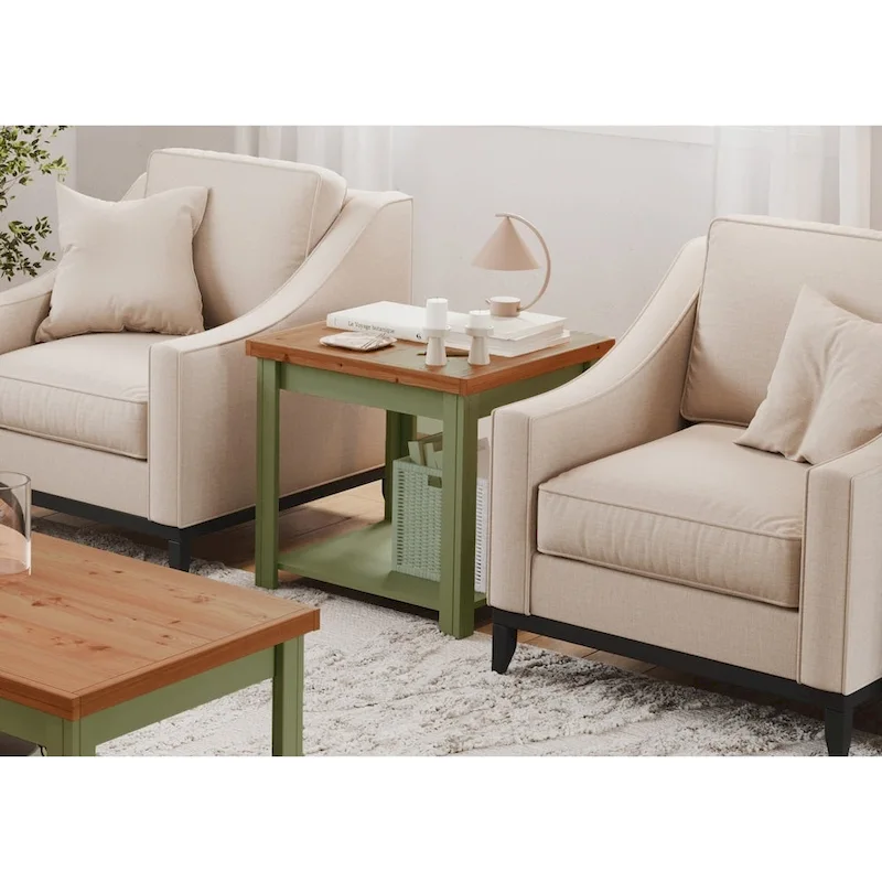 Modern Farmhouse Style 24-Inch Side Table — No Assembly Required, Two-Tone Finish