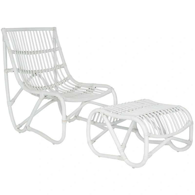 SAFAVIEH Jacquelynn White Wicker Chair And Ottoman Set - 22 x 30.5 x 32 - 22Wx30Dx31H