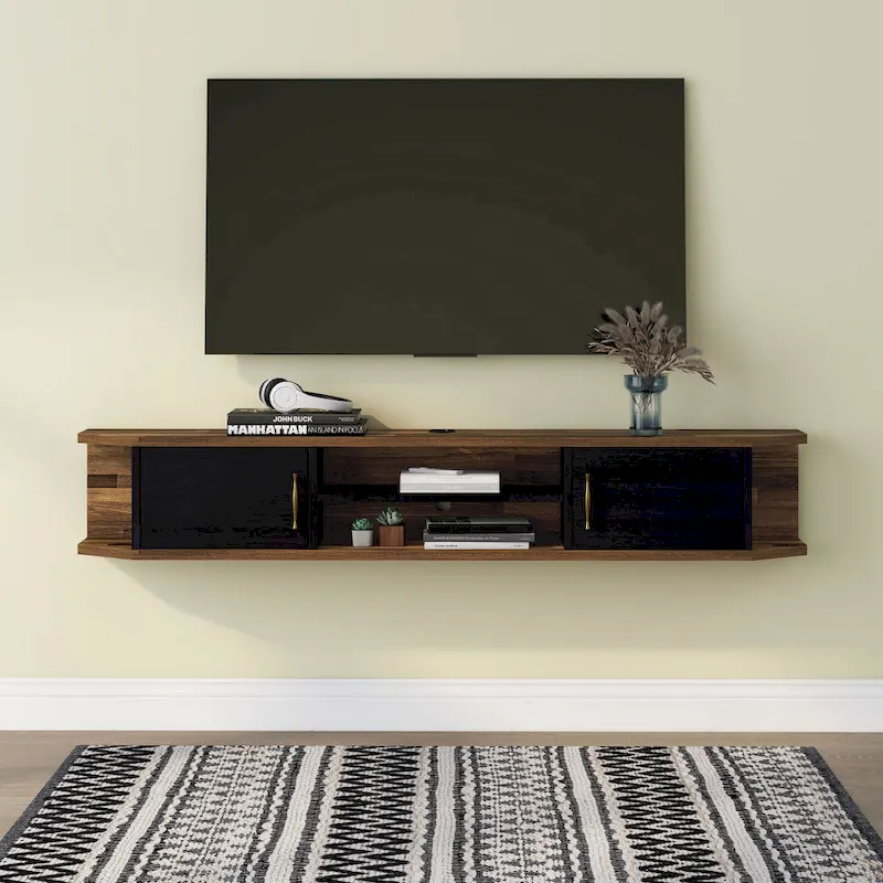 Mid-Century Modern 71-inch 4-Shelf Floating TV Console