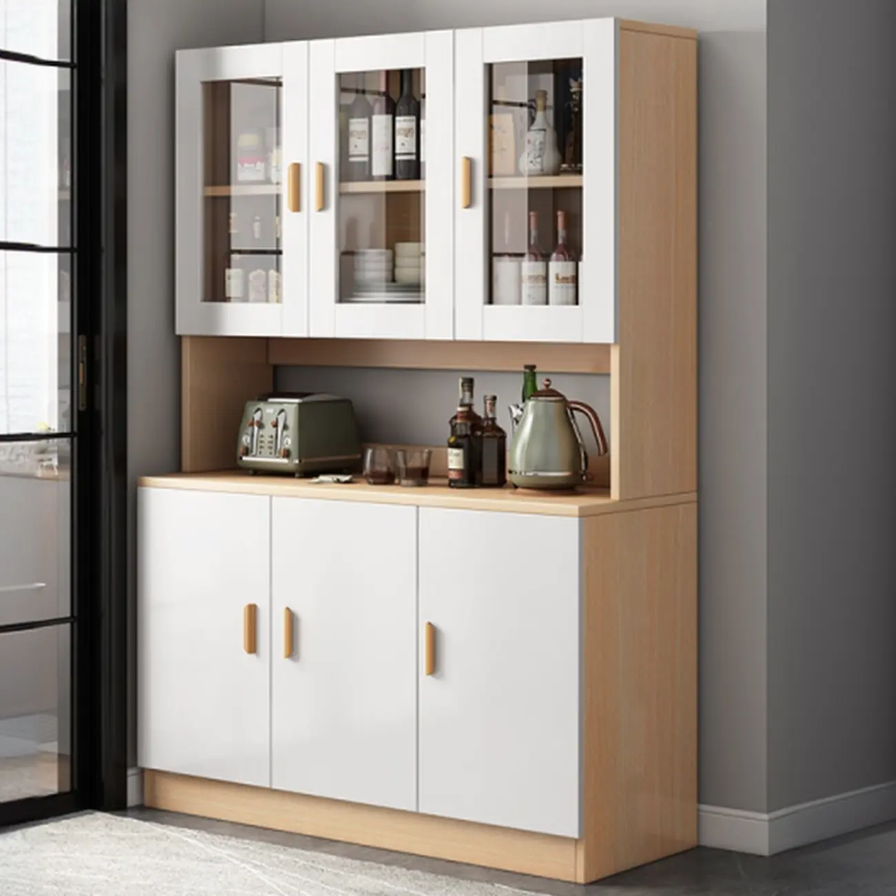 Modern Wooden Sideboard with Cabinets & Shelves