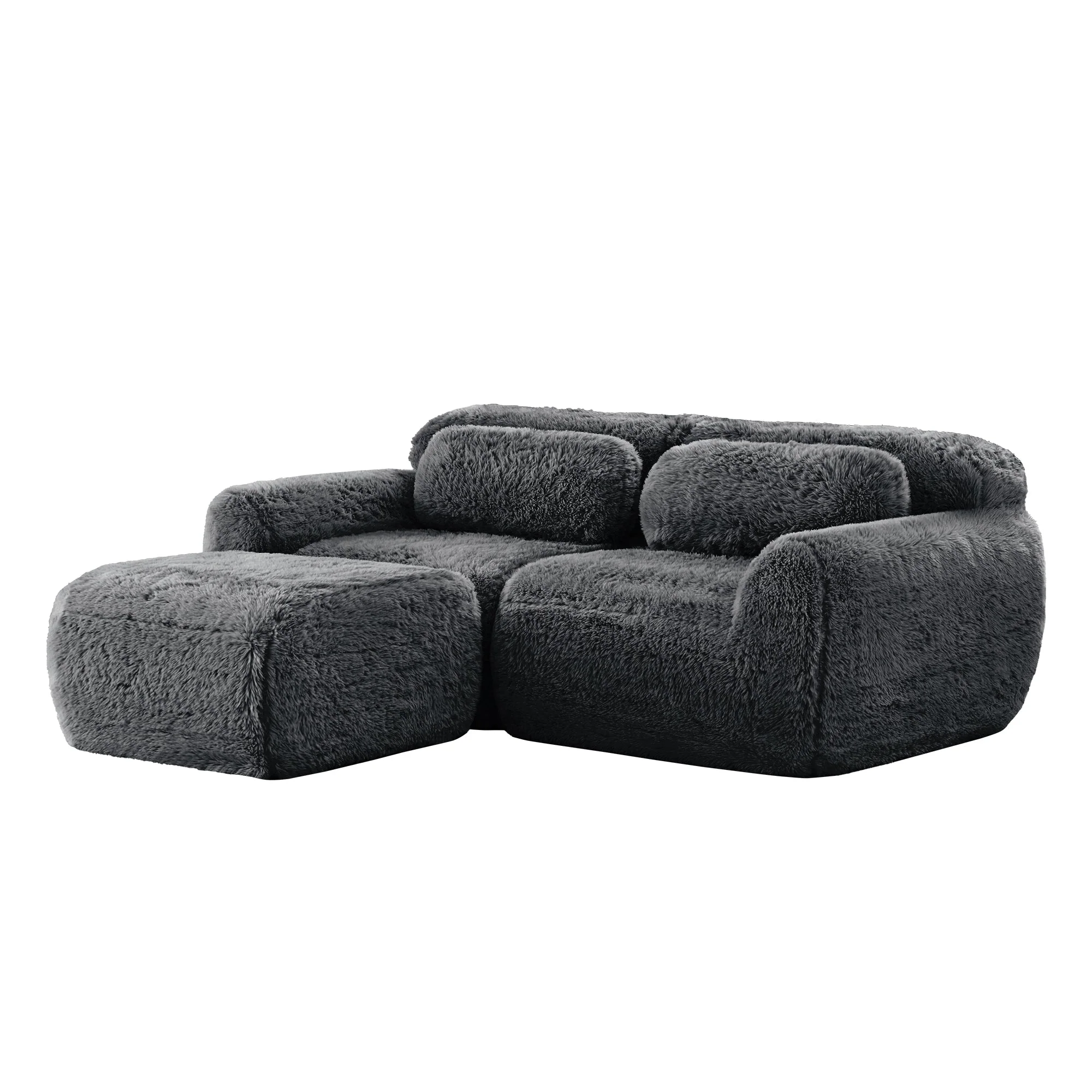 Soft Teddy Plush Ergonomic Design L-shaped Loveseat Sofa with Ottoman
