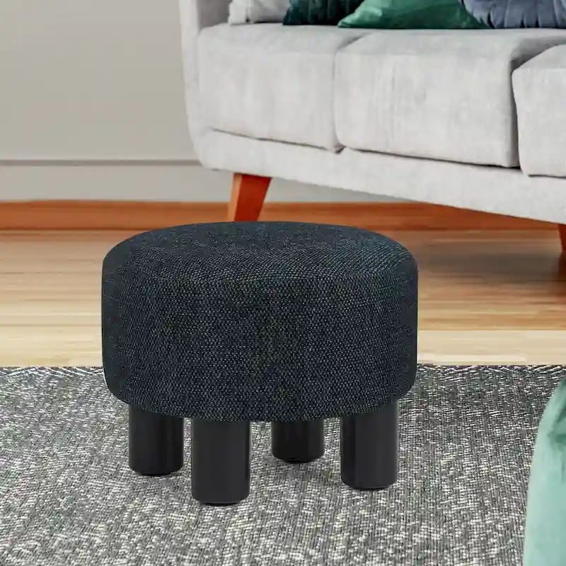 Adeco Round Ottoman Velvet Footrest Stool Modern Padded Seat Footstool