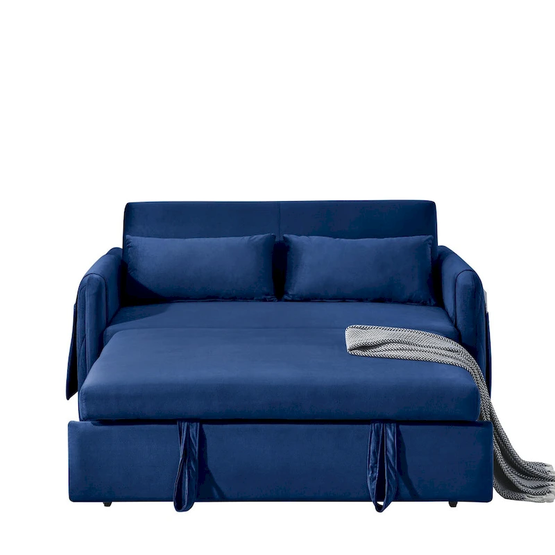 55 Modern Convertible Sofa Bed with 2 Detachable Arm Pockets