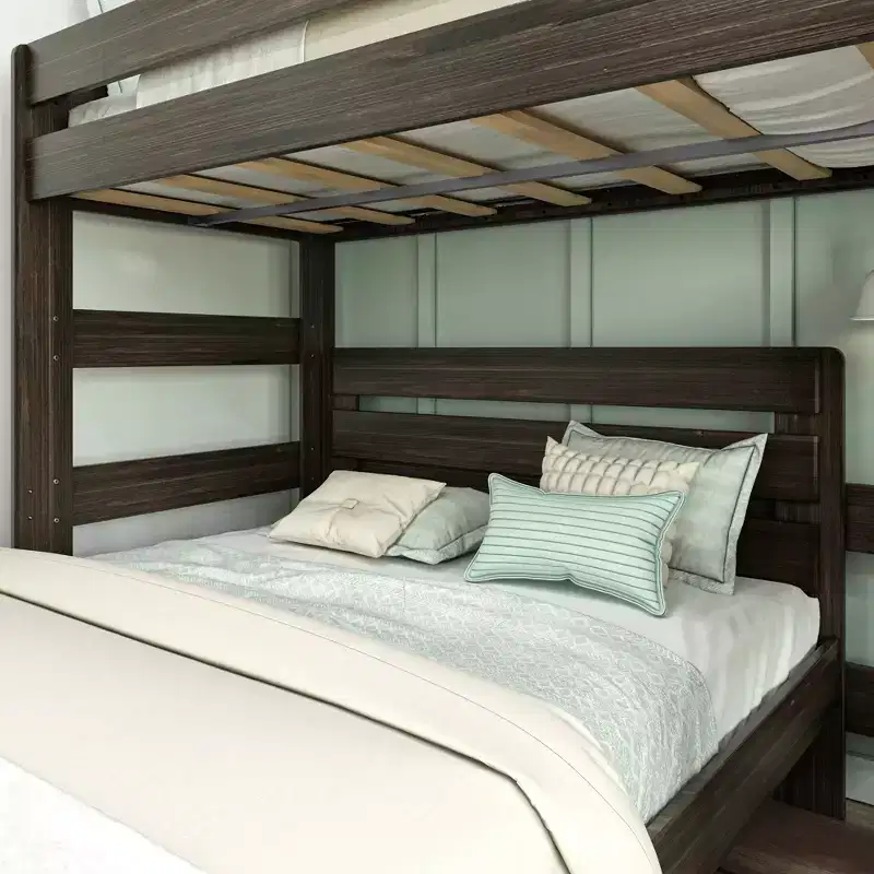 Max & Lily Solid Wood Modern Farmhouse Bunk Bed, L-Shaped Twin over Queen Bed Frame For Kids