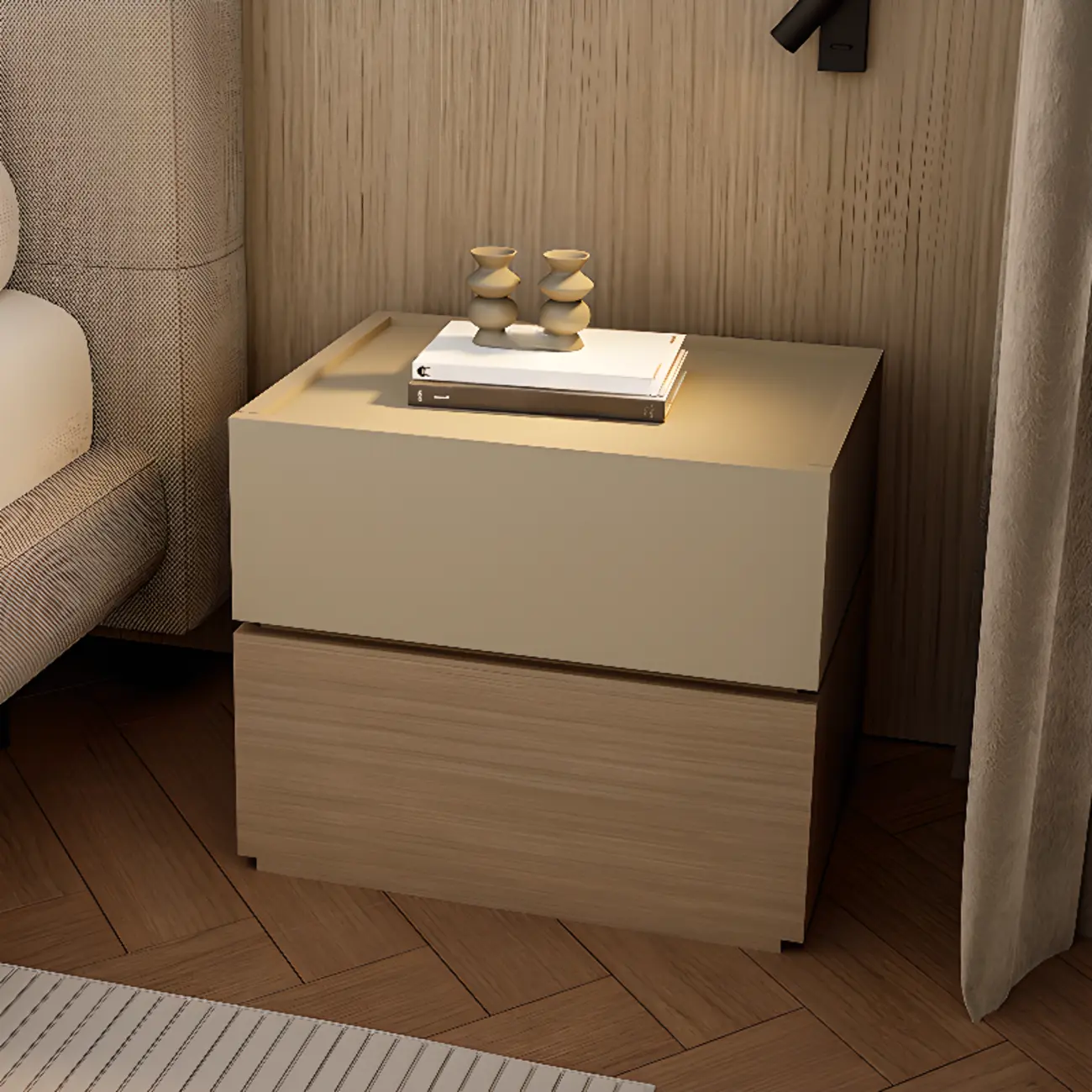 Modern Wood Two-Tone Elegant Nightstand with Drawer
