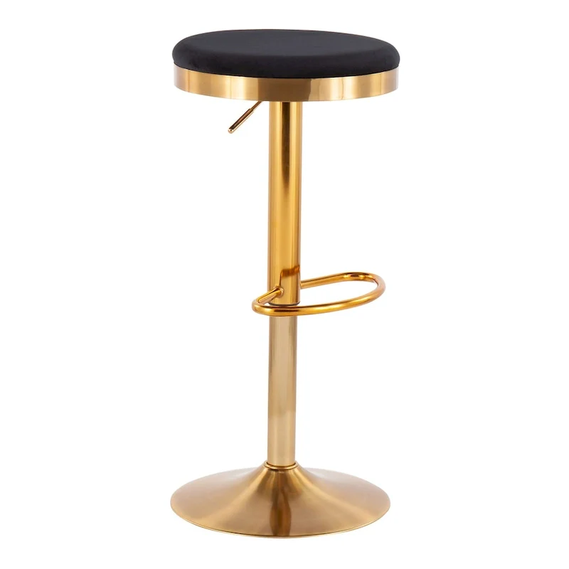 Gold Steel Barstool with Upholstered Seat - Set of 2 - Adjustable Height 23-31.75H