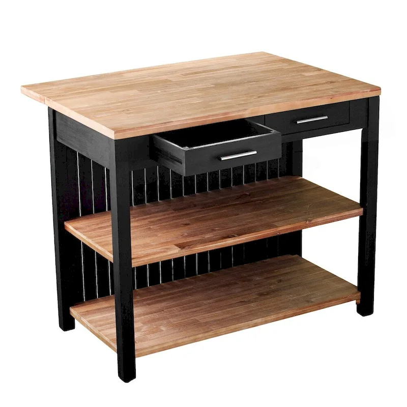SEI Furniture Berhill Transitional Black Wood Expandable Kitchen Island