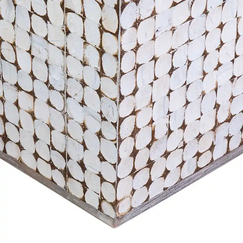 White Coconut Shell Cube Accent Table by East at Main