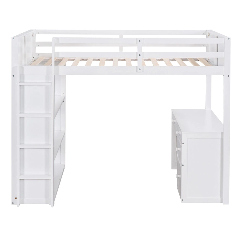 Loft Bed with Ladder, Shelves and Desk