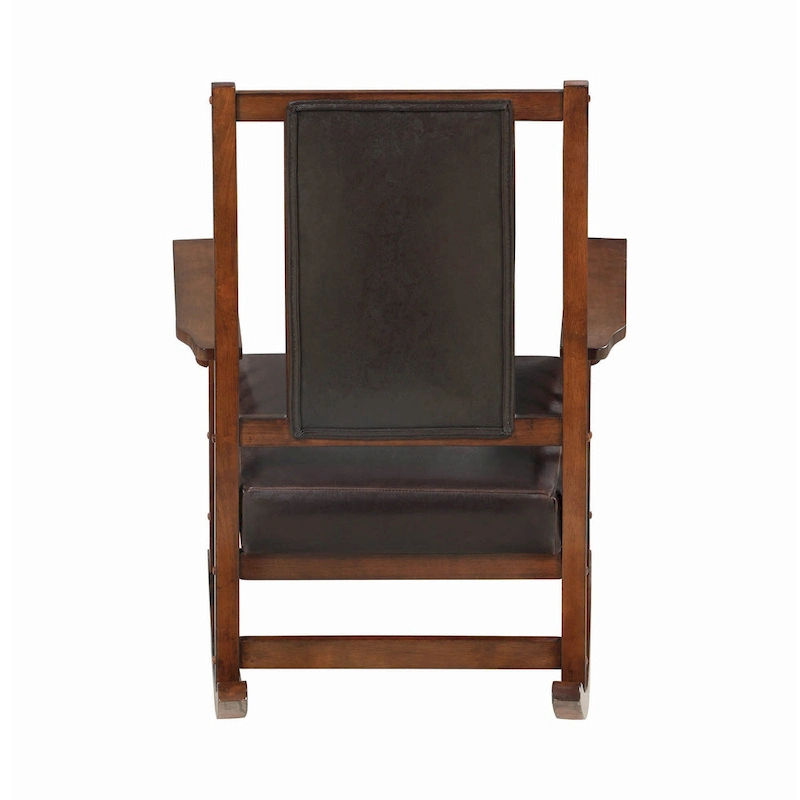 Mission Style Rocking Chair, Leather Upholstered Seat & Back, Tobacco and Dark Brown