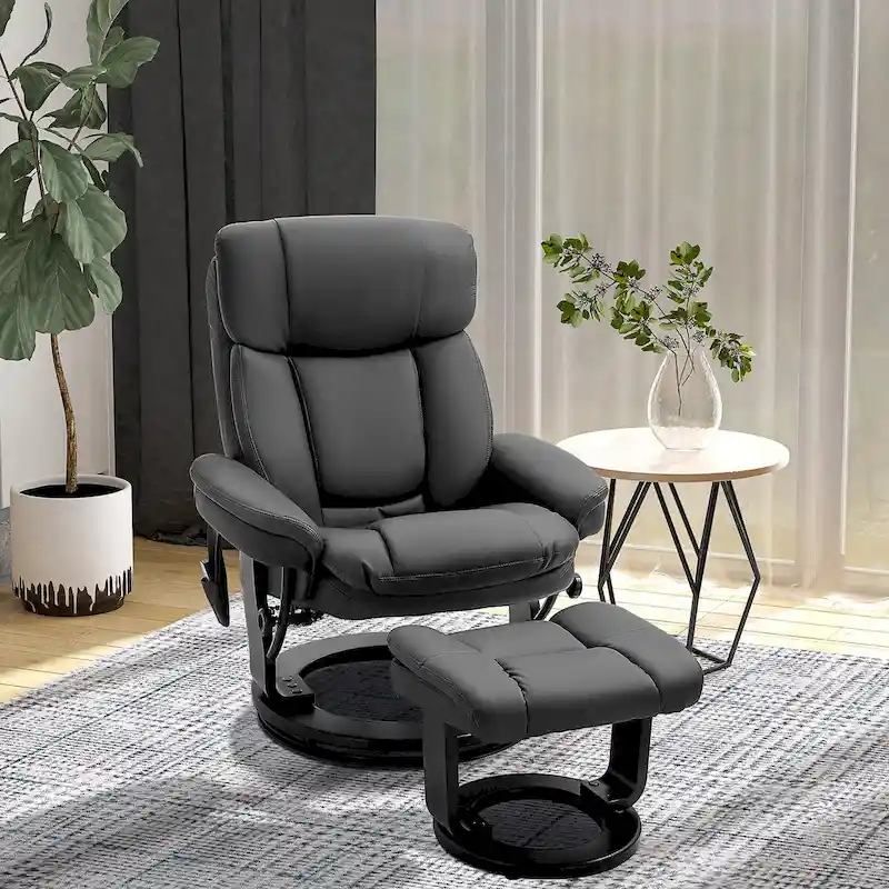 HOMCOM PU Leather Massage Recliner Chair with Ottoman Armchair