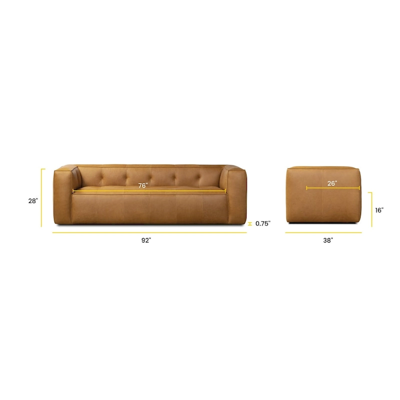 Poly & Bark Capa 92 Sofa - Full Grain Genuine Italian Leather