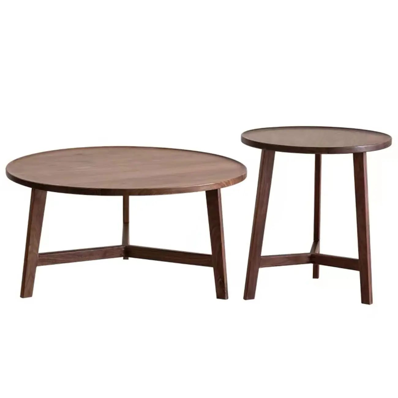 Mid-century Wooden Round Coffee Table Set with Cross Legs