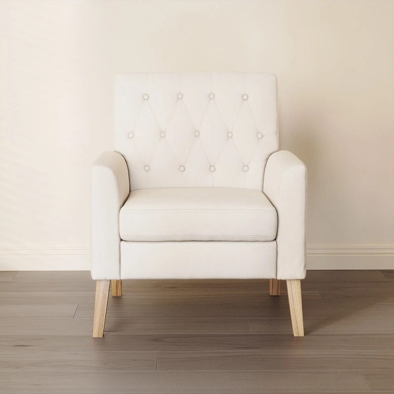 LUE BONA Modern Upholstered Accent Chair Linen Fabric Button Tufted Armchair with Solid Wood Frame - 28.5 W X 27.25 D X 33.75 H