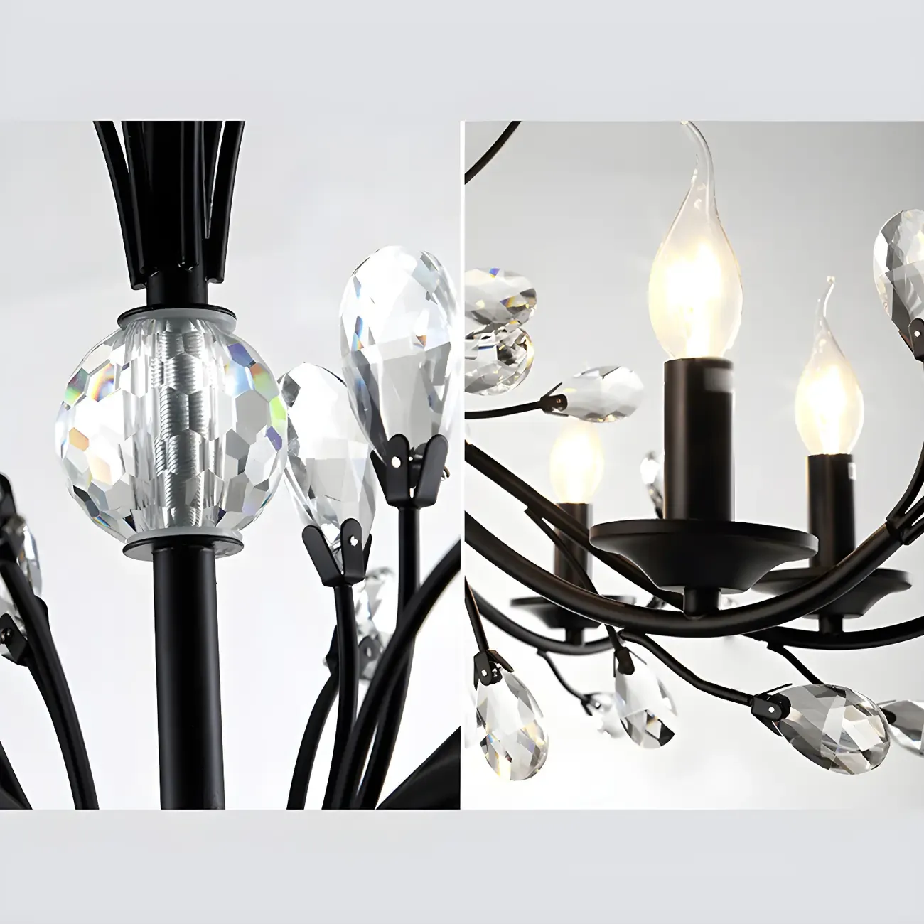 Modern Elegant Black Branch Crystal Candelabra Chandelier