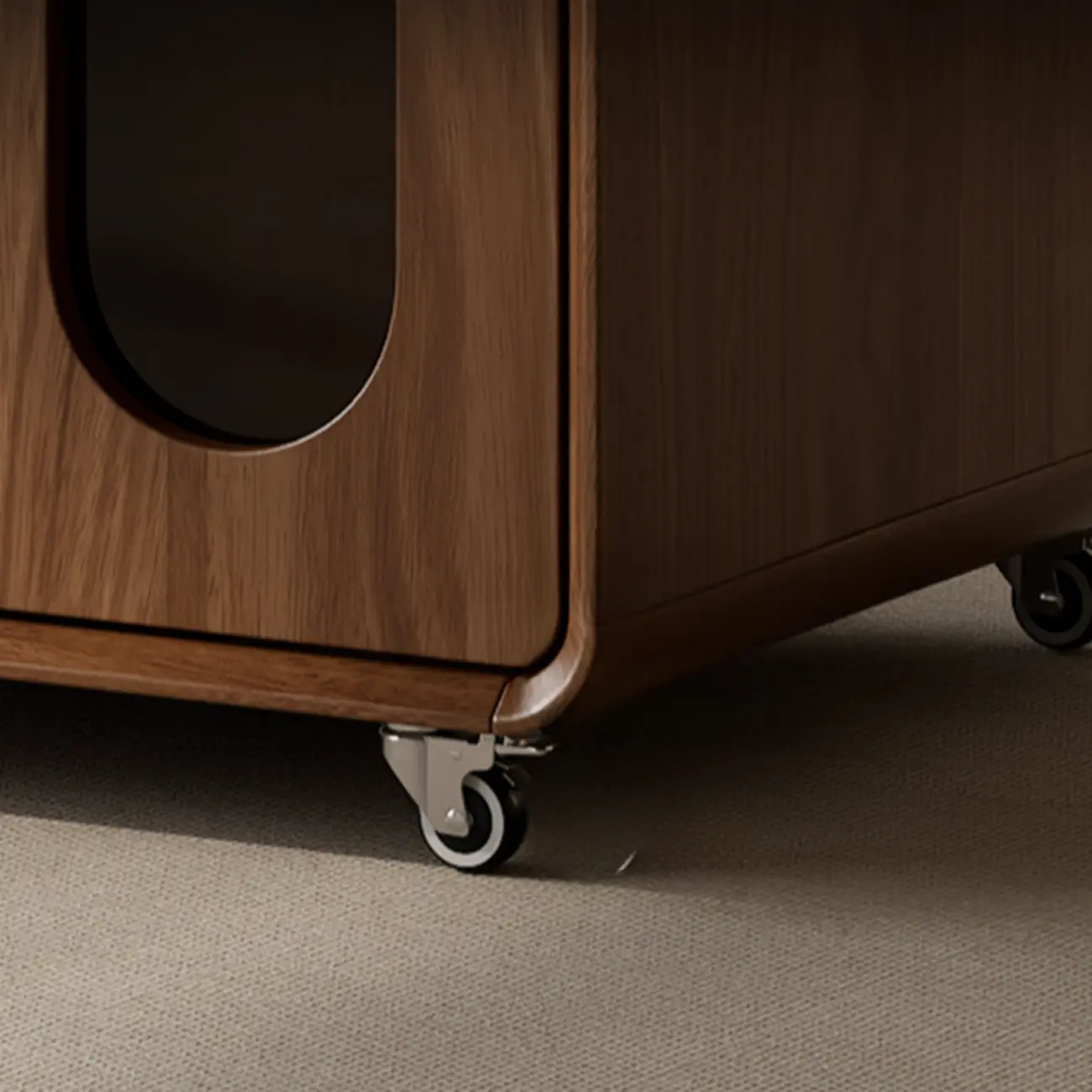 Elegant Brown Rolling Wood Side Table Adjustable Top