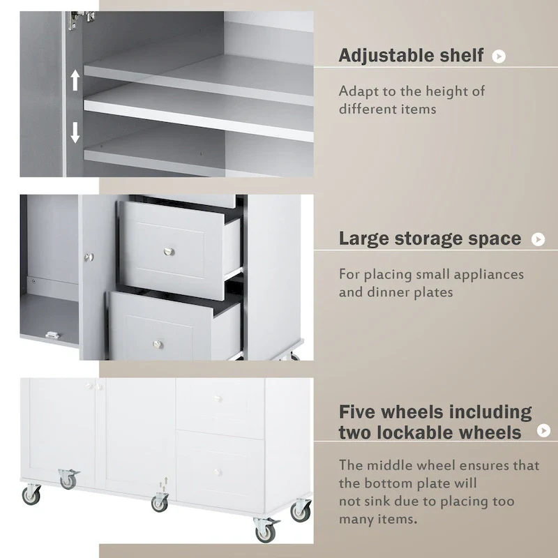 52.7 Inch Width Rolling Mobile Kitchen Island with Locking Wheels