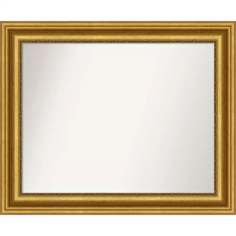 34" x 28" Non-Beveled Parlor Bathroom Wall Mirror Gold - Amanti Art