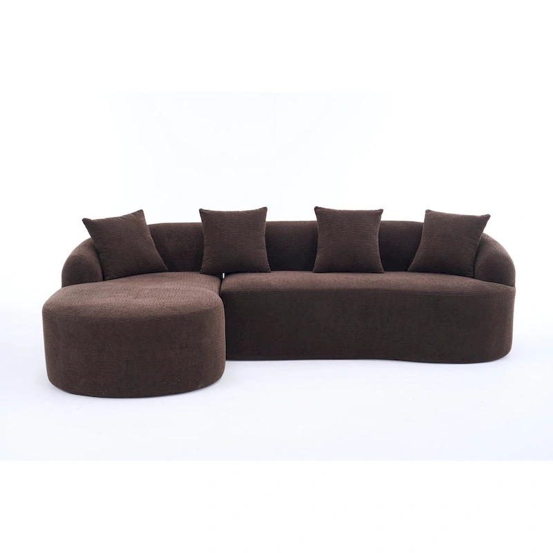 98.4 Chenille L-Shaped 3-Seater Sofa with Chaise Lounge and 4 Pillows