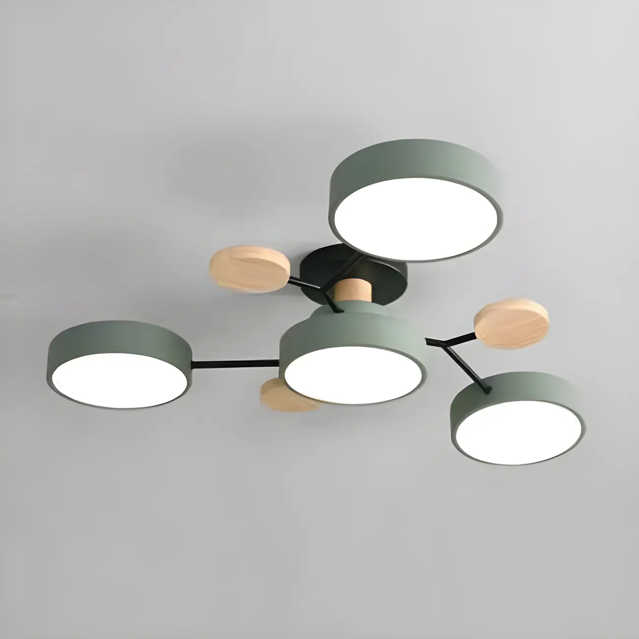 Large Gray Round Metal Semi-Flush Ceiling Light, 7-Light