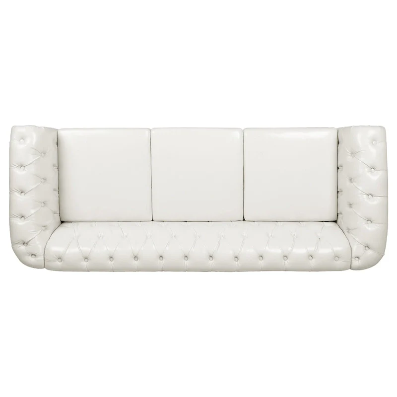 White 84.65 Chesterfield PU Leather 3-Seater Sofa with Button Tufted Backrest
