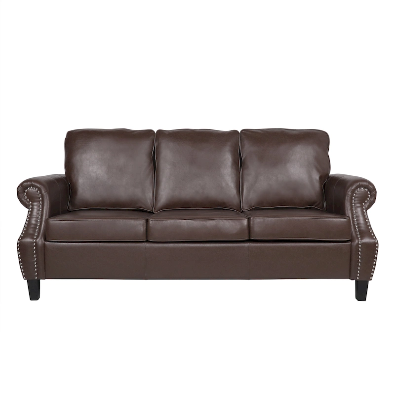 Dowd Faux Leather 3 Seater Sofa with Nailhead Trim by Christopher Knight Home