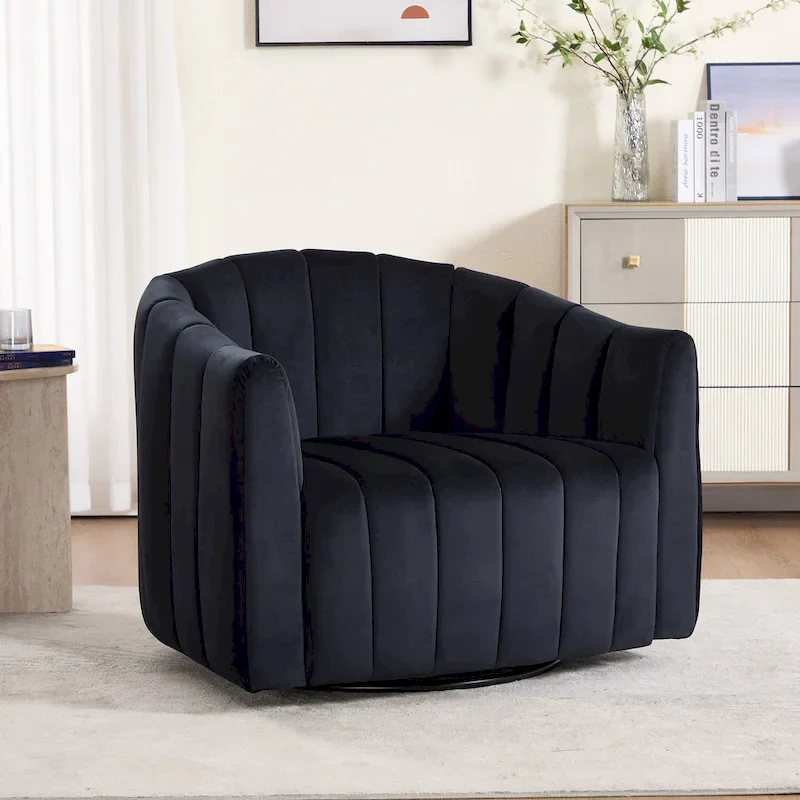 Modern Velvet Swivel Accent Chair,Sofa Chair with Pillows