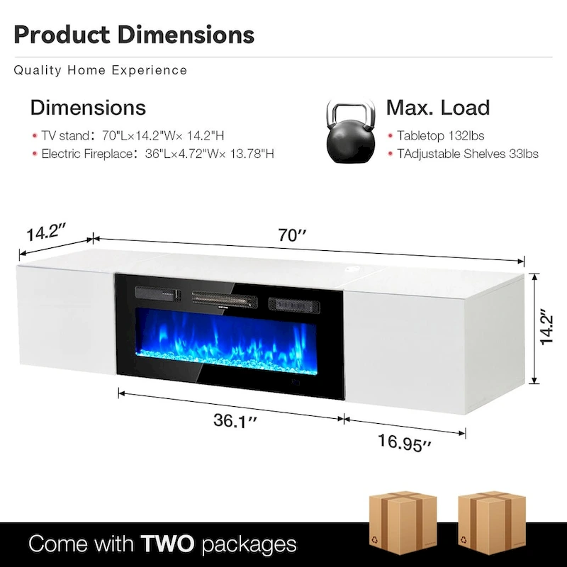 Wall Mounted Fireplace Entertainment Center with 36  Electric Fireplace