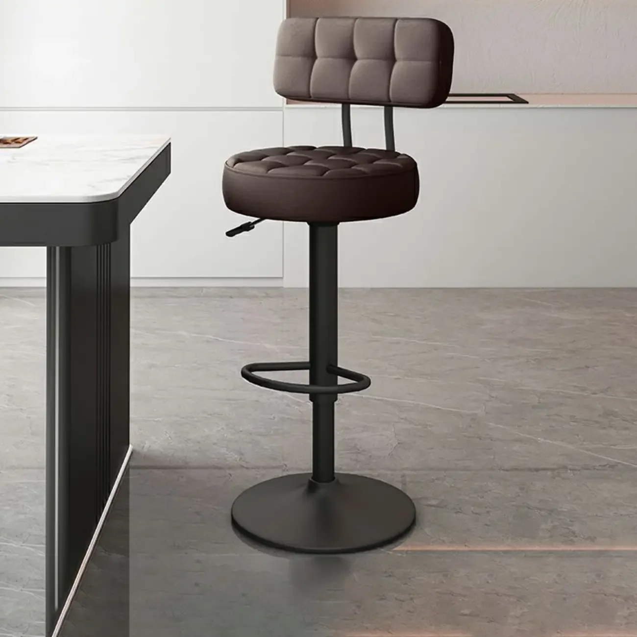Leather Upholstered Adjustable Swivel Bar Stools