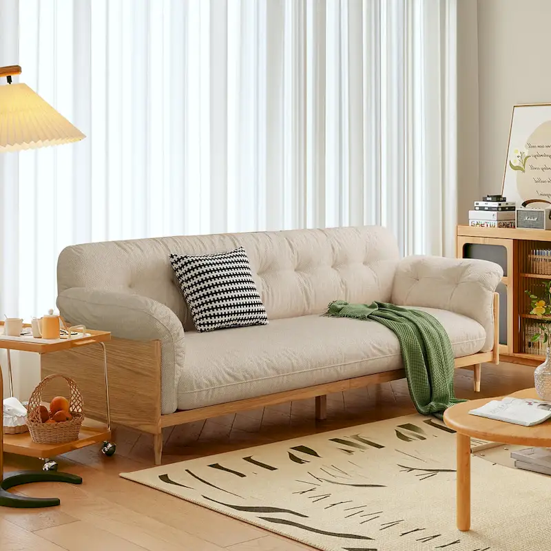 JASIWAY Modern 3-Seat Upholstered Cotton Linen Sofa,Beige