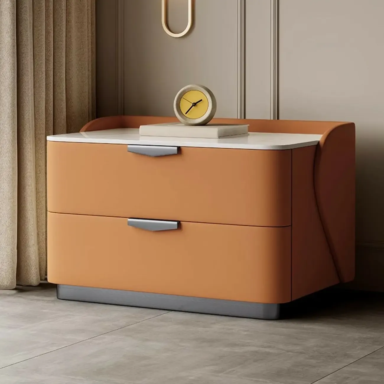 Modern Leather Stone Top Soft-Touch 2-Drawer Nightstand