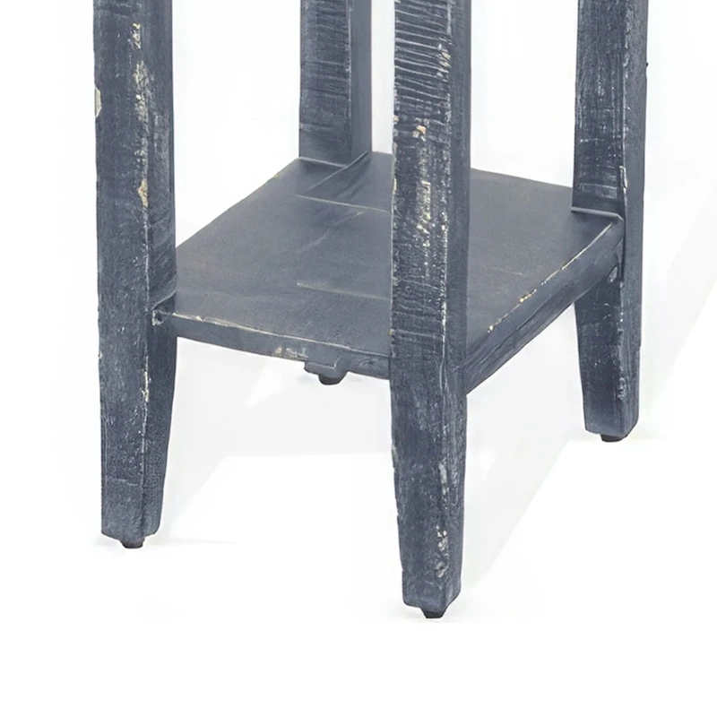 Rena Chairside Table with Drawer and Shelf, 14 Inch Blue Mahogany Wood