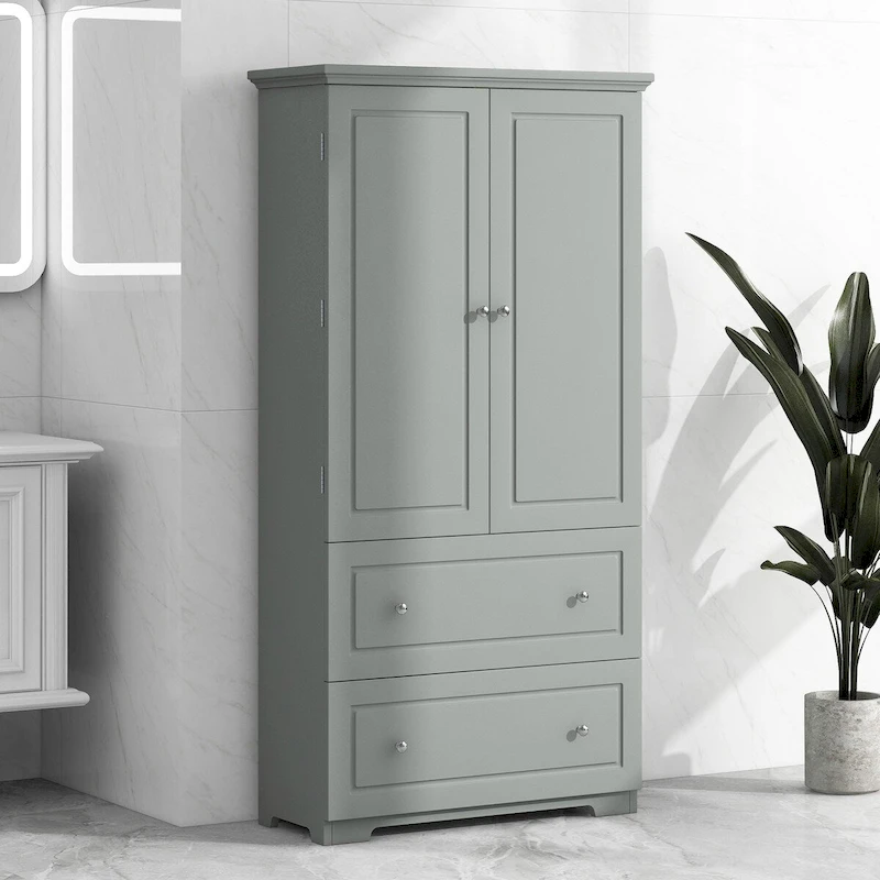 Tall Bathroom Storage Cabinet with Two Doors and Drawers