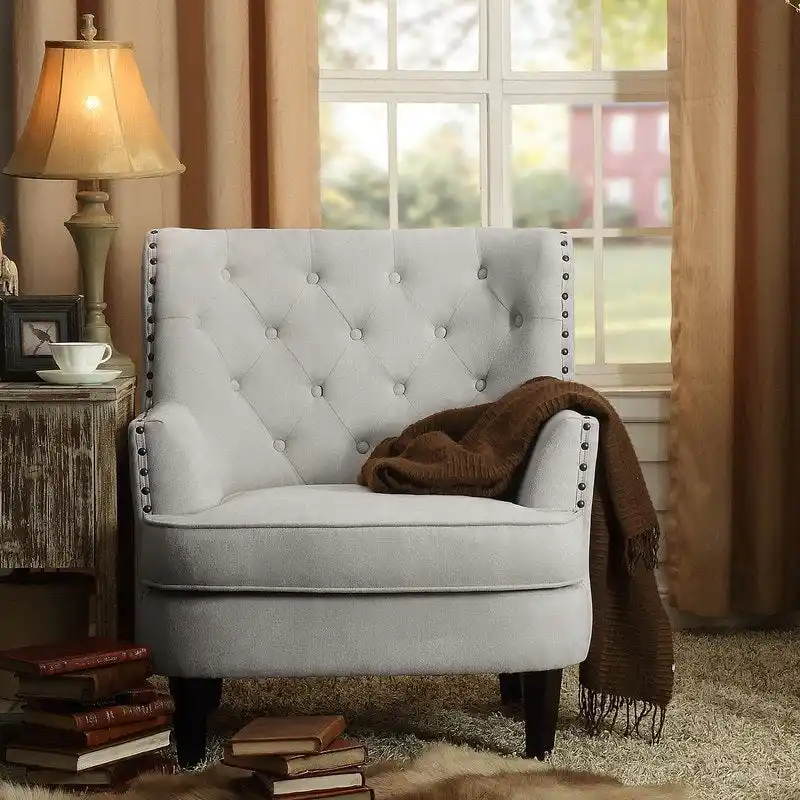 Moser Bay Mignon Velvet / Linen 30 Wide Tufted Wingback Accent Chair