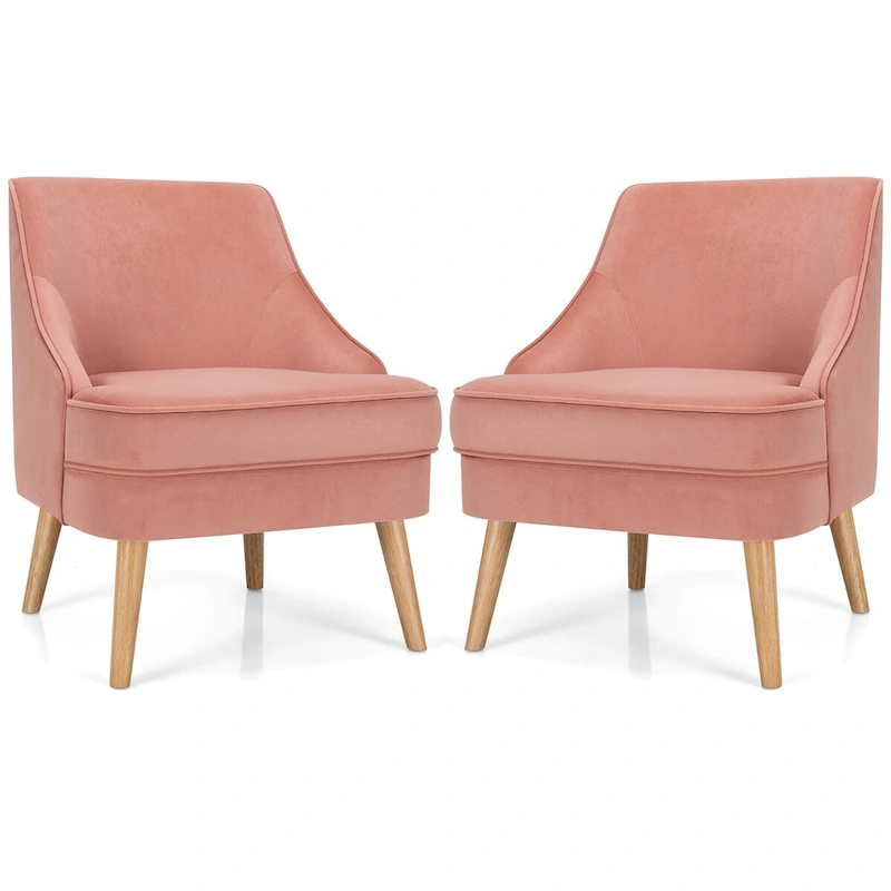 Costway Set of 2 Accent Chairs Velvet Single Sofa Chair w/Rubber Wood
