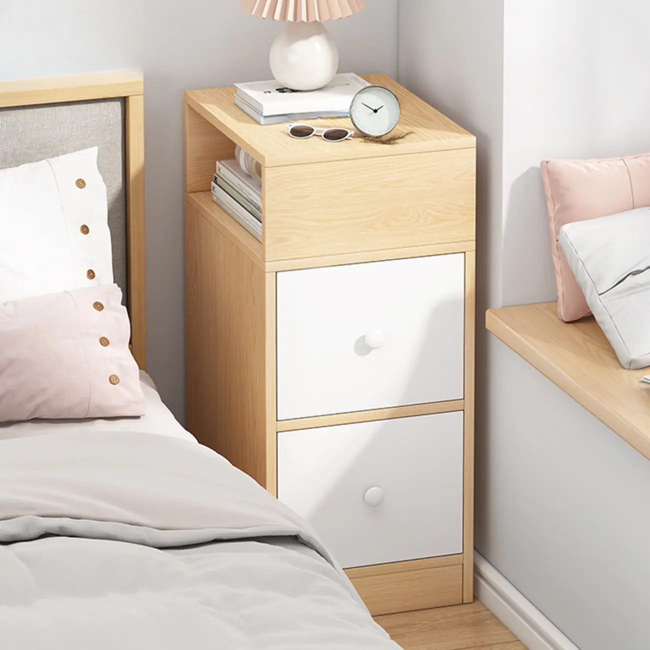 Natural Finish Casual Engineered Wood 3 Drawer Nightstand