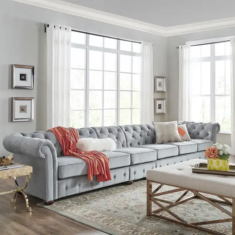 Knightsbridge Light-grey Extra Long Chesterfield Sofa by iNSPIRE Q Artisan