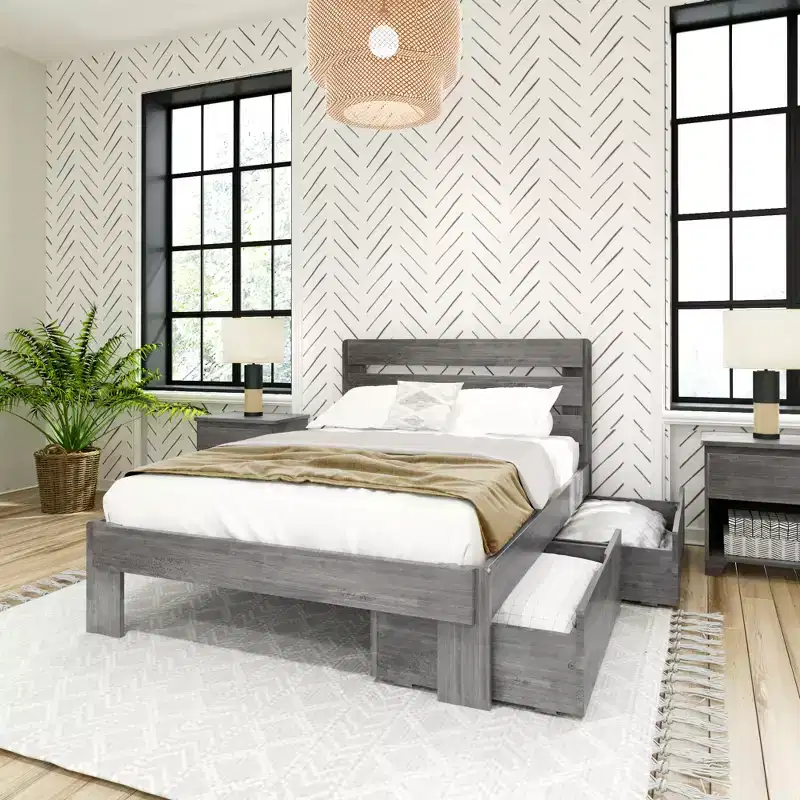 Full Bed Frame with Storage Drawers, Solid Wood Platform Bed for Kids