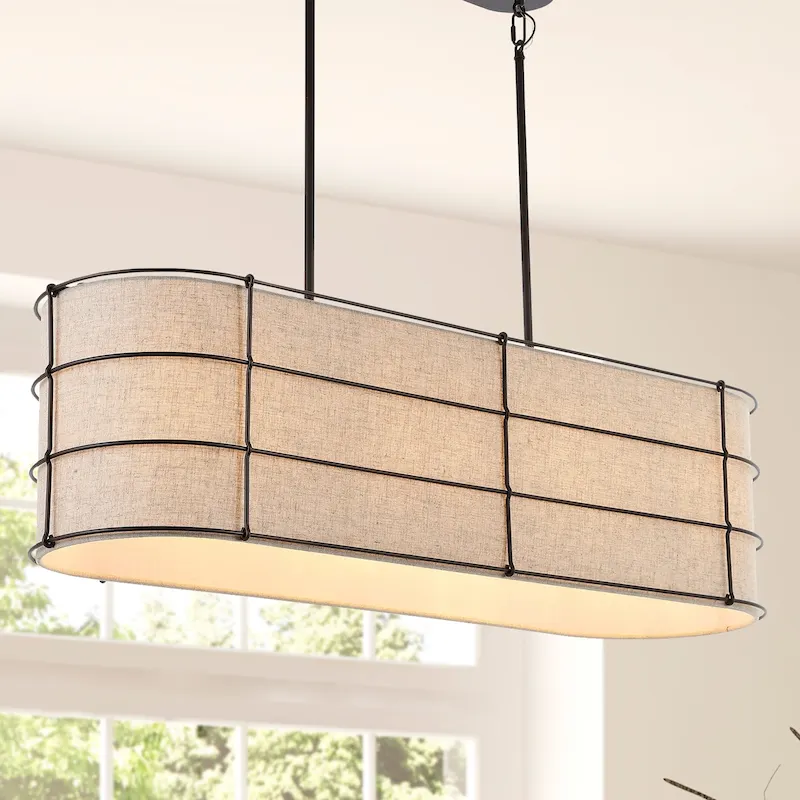 Oakley 42  4-Light Rustic Farmhouse Iron Linear LED Pendant, Oil Rubbed Bronze by JONATHAN Y - 4 Light