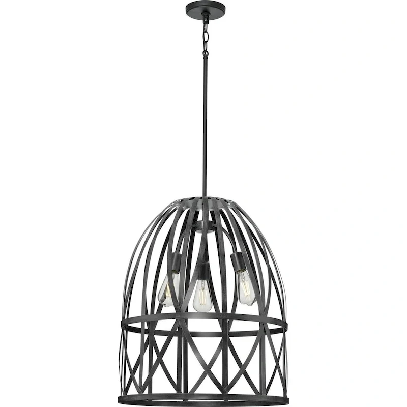 Chastain Collection Three-Light Cerused Black Oak Basket Farmhouse Pendant Light - 20.87 in x 20.87 in x 25.25 in
