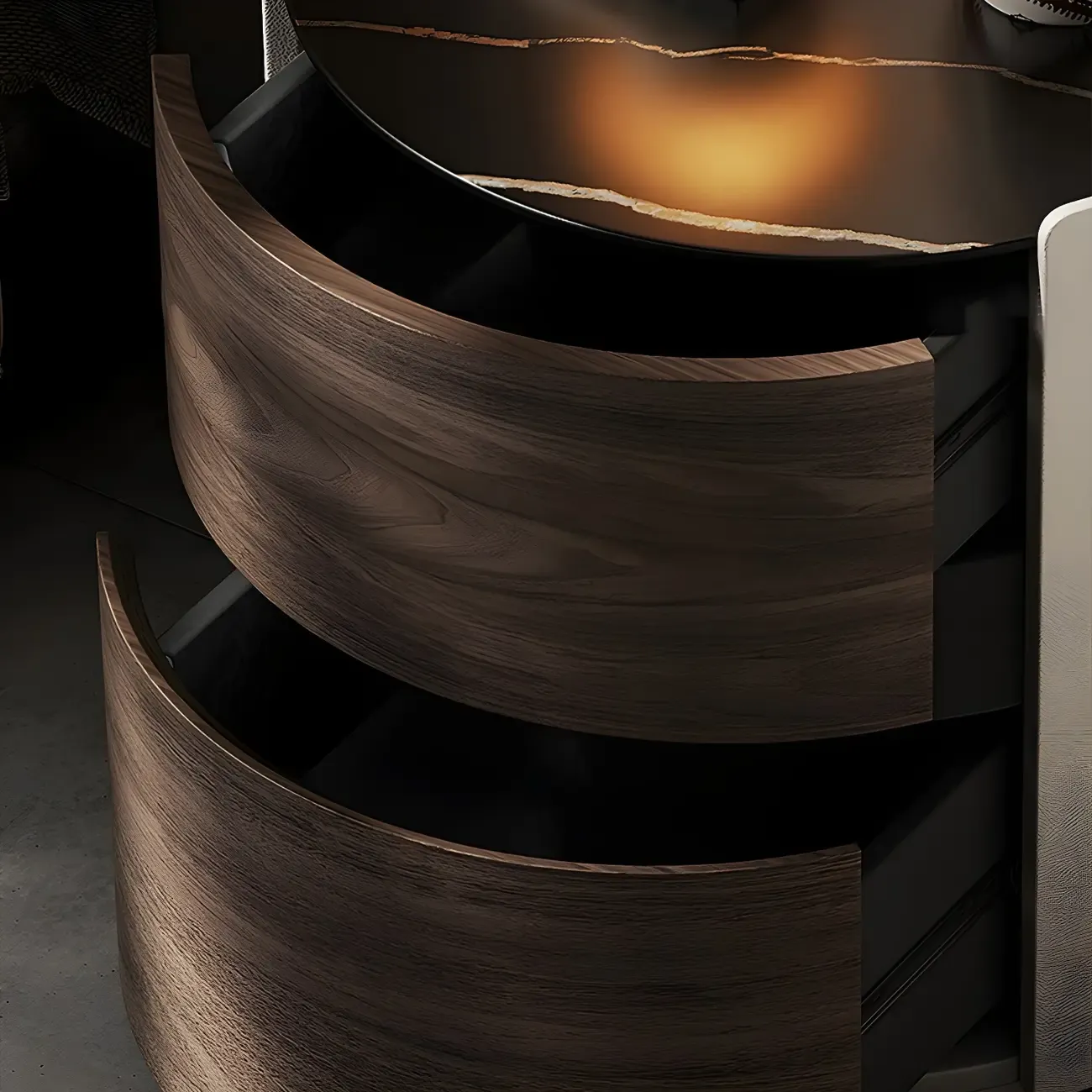 Modern Slate Countertop Round 2-Drawer Nightstand