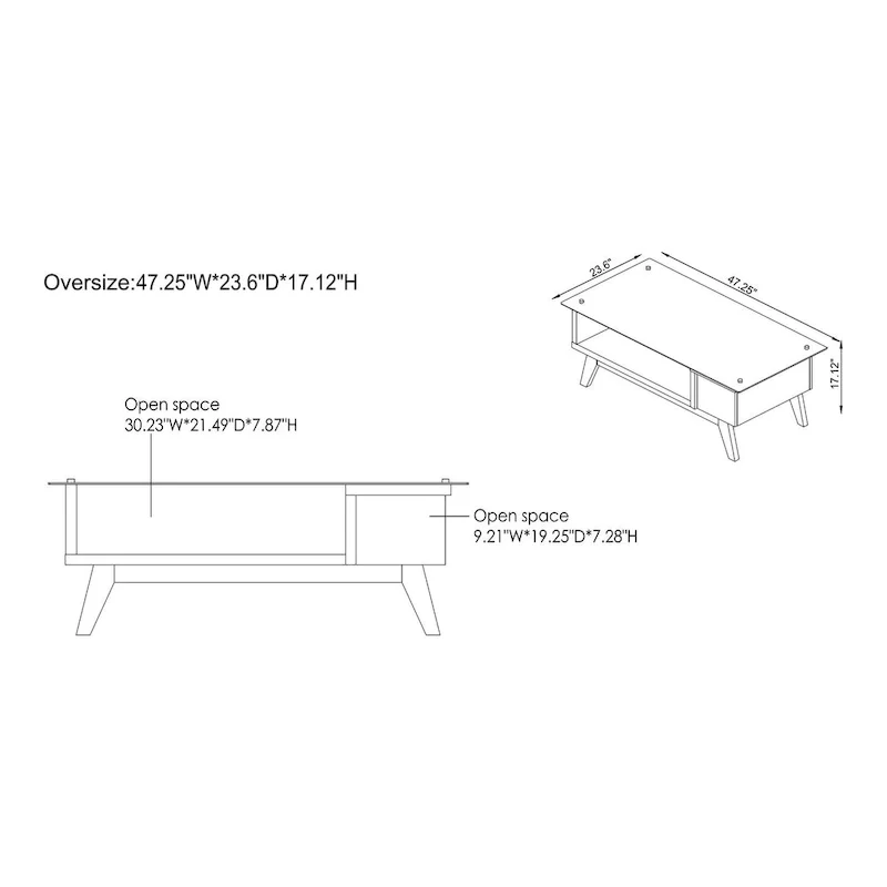 Modern Style 47-Inch Glass-Top Single-Tier Coffee Table