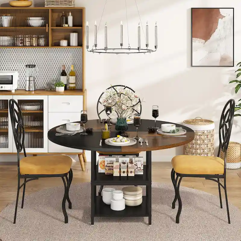 White Round Dining Table with Gold Legs - Seats 4