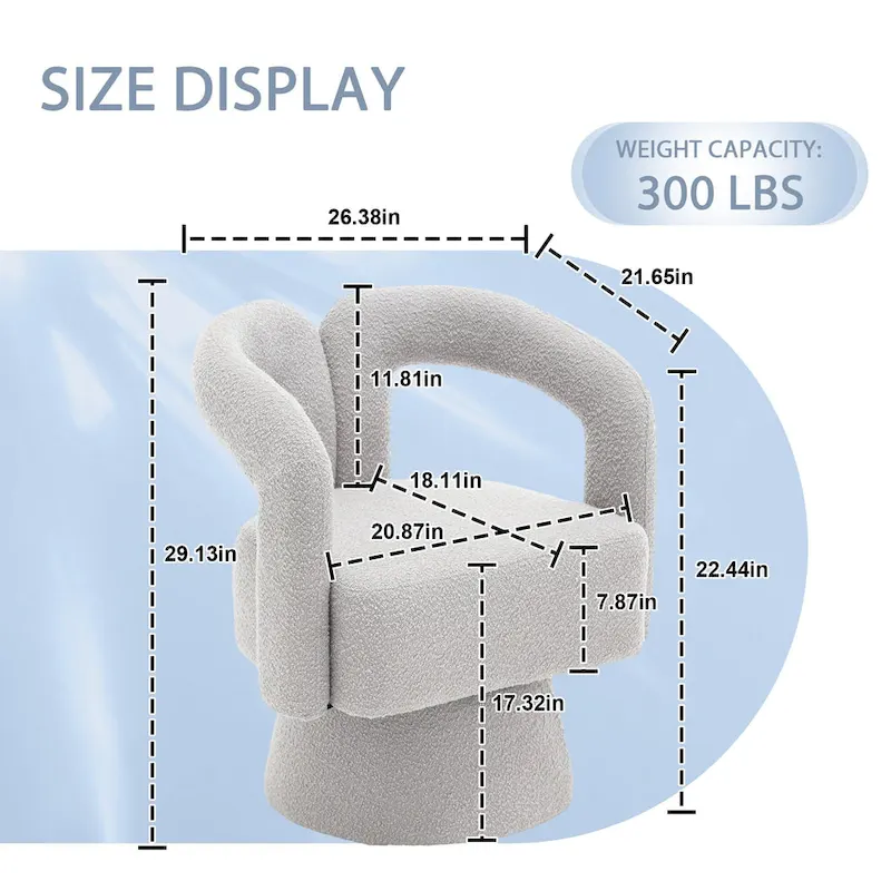 Boucle Upholstered 360° Swivel Barrel Accent Chair, Hardwood Frame, 15-Min Assembly, 6 Colors