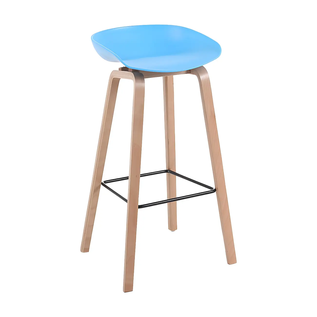 Mid-Century Modern Plastic Bar Stool with Wood Legs