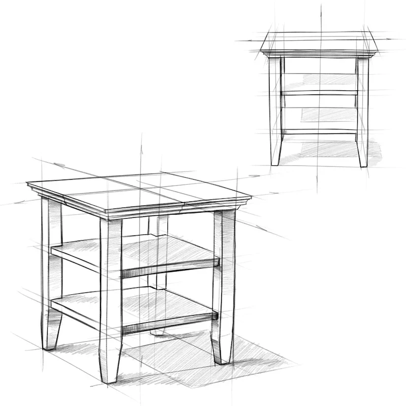 Square End Table with Open Shelves - 19 Inch Wide