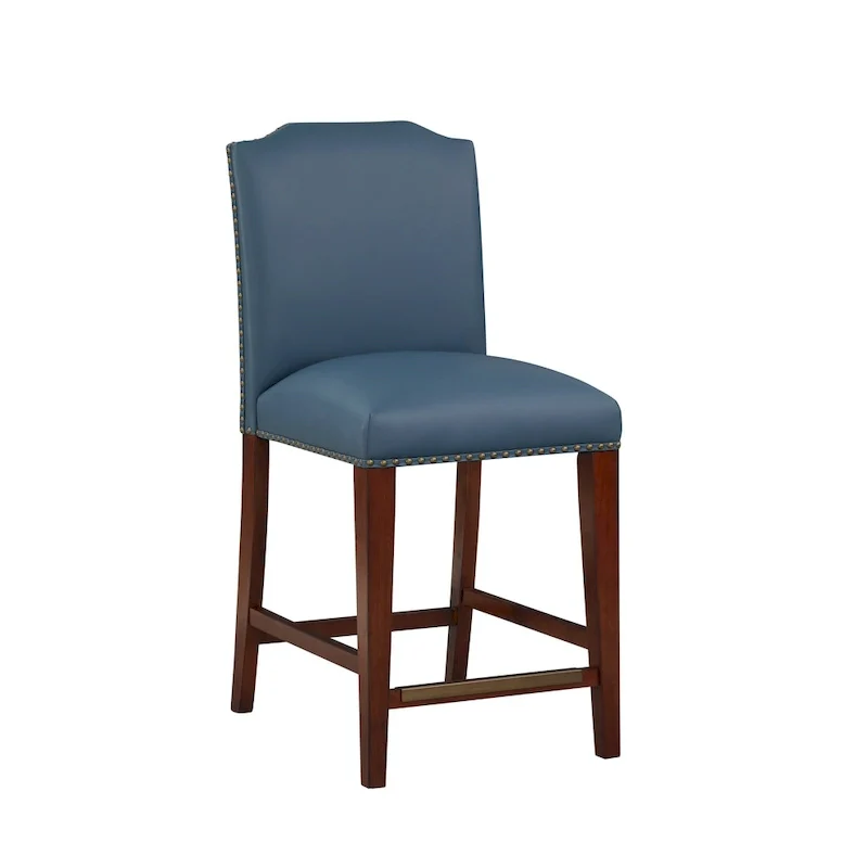 Stationary Faux Leather Counter Stool with Nail Head Trim, Modern Bar Stool
