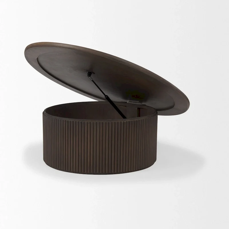 Terra 48L x 48W x 15H Dark Brown Wood Round Fluted Coffee Table